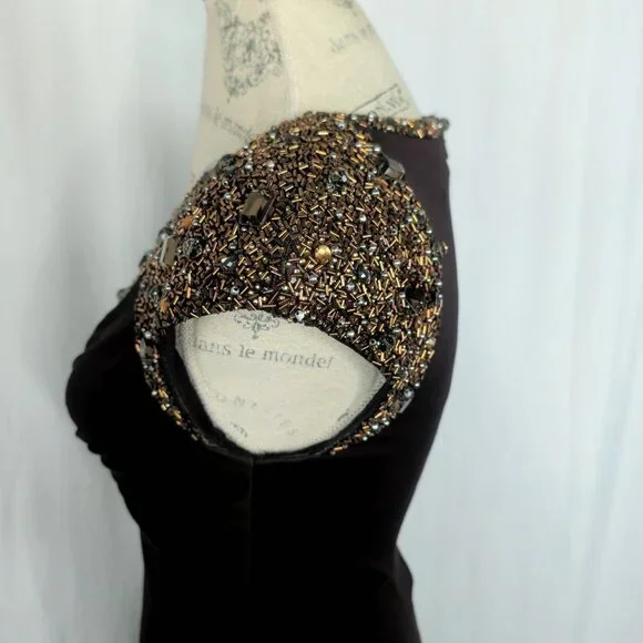 Alberto Makali Gown 4 Small Formal Brown Beaded - Picture 6 of 10